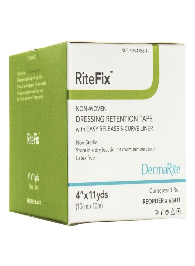 DermaRite's RiteFix Non-Woven Dressing Retention Tape - Hypoallergenic Adhesive, Easy Release S-Curve Liner - 4 in. x 11 yds., 1 Roll - Image 1